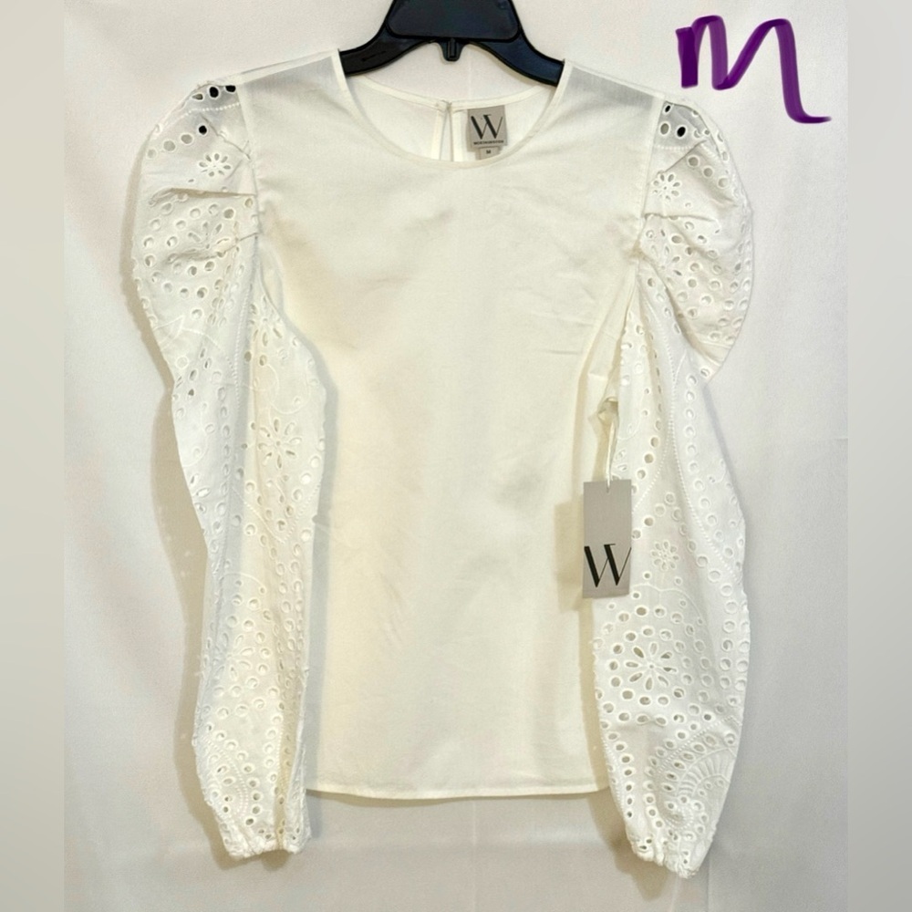 Worthington White Blouse with Eyelet Sleeves